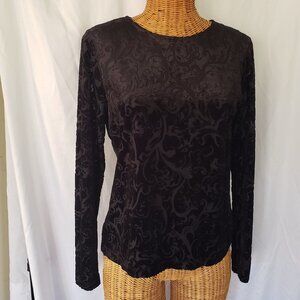 Talbots Women's Black Long Sleeve Burnout Velvet Top Size M